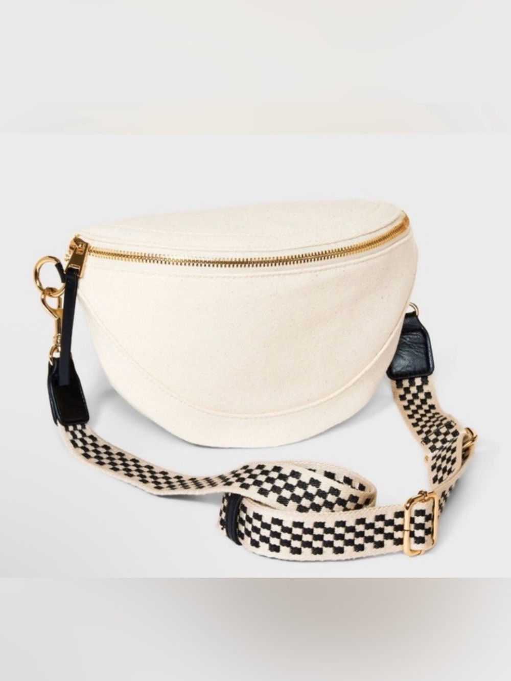 Universal Thread Cream Canvas Crescent Crossbody with Black Checkered Strap